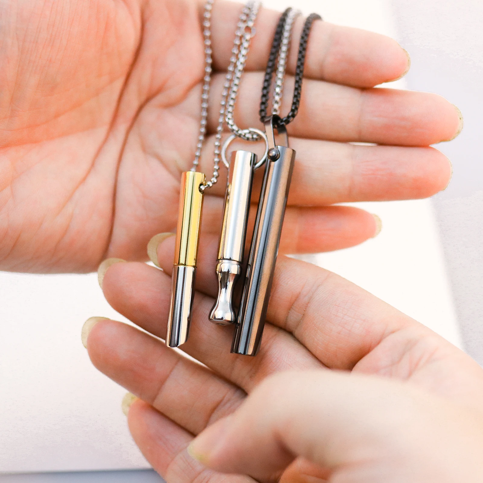 Stainless Steel Anxiety Stress Relief Jewelry Mindful Whistle Breathing Necklace For Calming Relief Meditation Anxiety Necklace