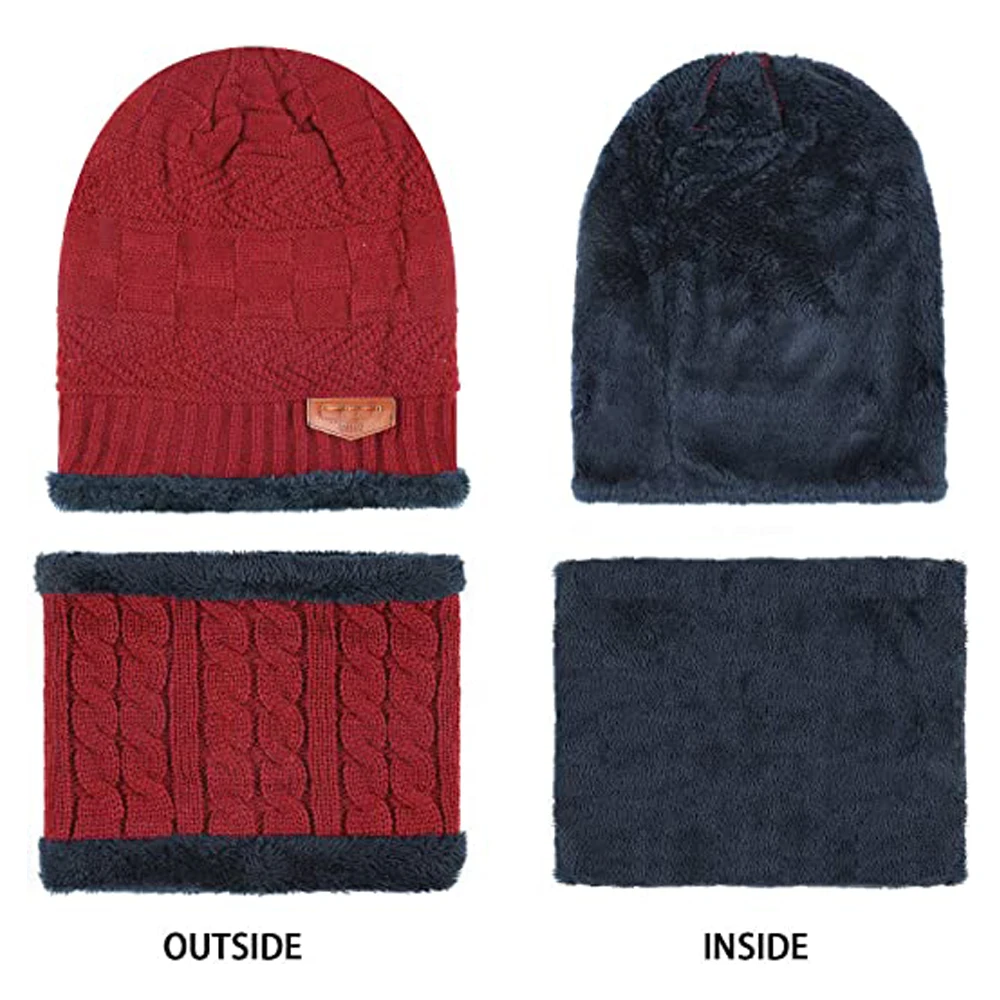 Custom Logo Mens Womens Winter Beanie Hat Scarf Set Warm Knit Hat Thick Fleece Lined Winter Cap Warmer Neck for Outdoor Sports