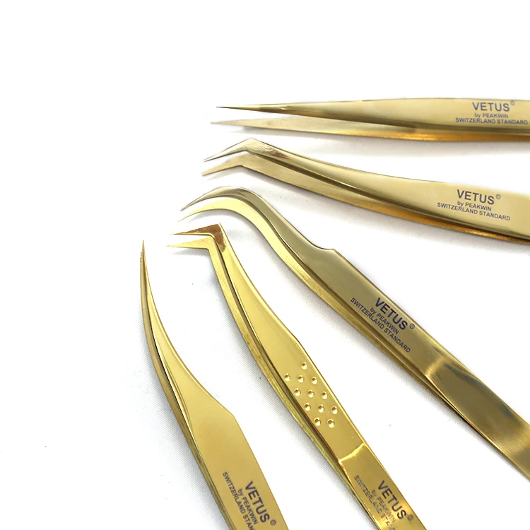 Custom Logo Eyebrow Private Labels 90 Degree Stainless Steel Lash Volume Eyelash Extension Fiber Tip Professional VETUS Tweezers