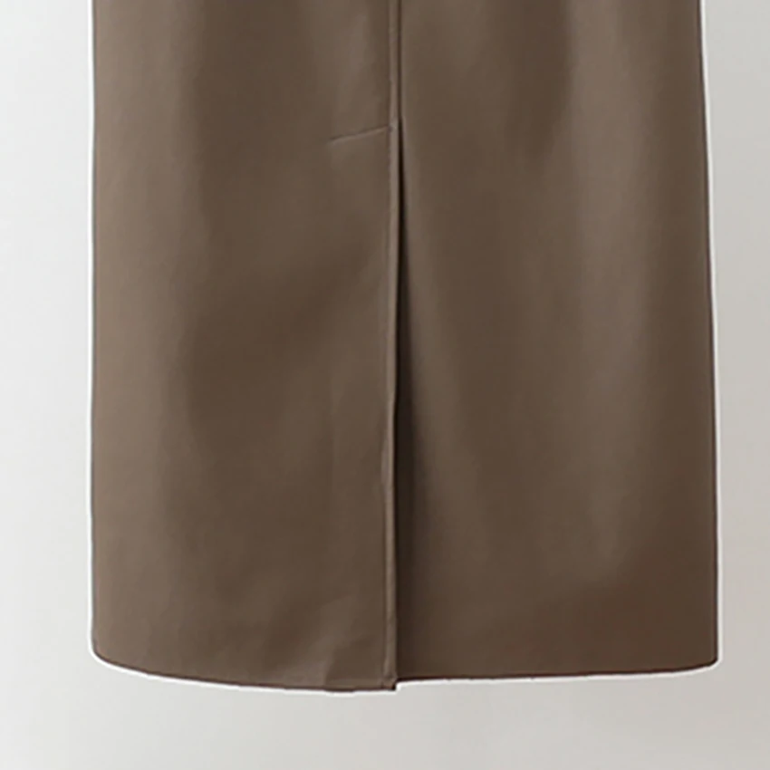 OOTN Elegant Black High-Waist Straight Midi Skirt For Women Autumn Winter Street Chic With Slit Leather Skirts Female 2024