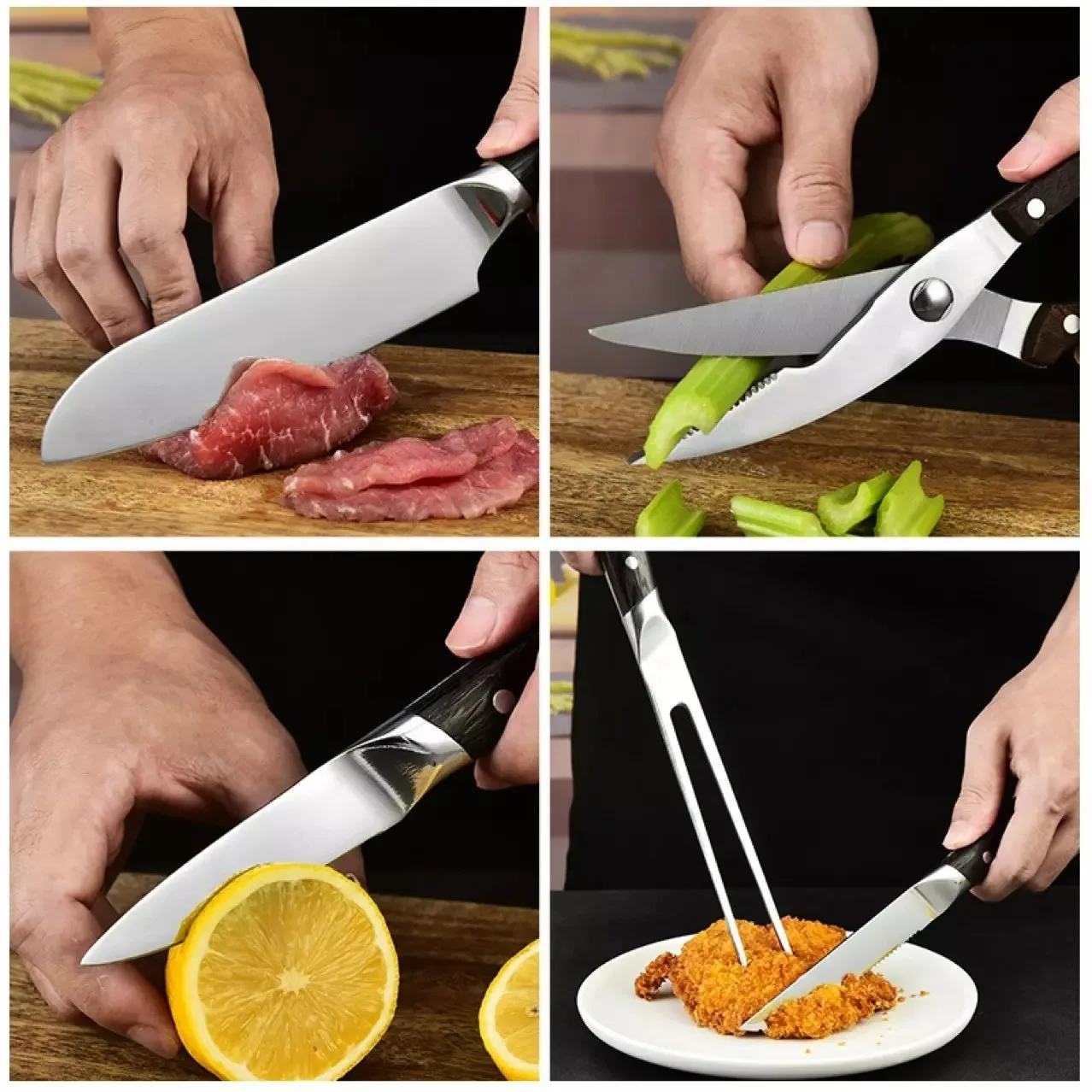 15 piece Japanese knife set Kitchen knife set with block wood Pakka Chef Knife set with scissors