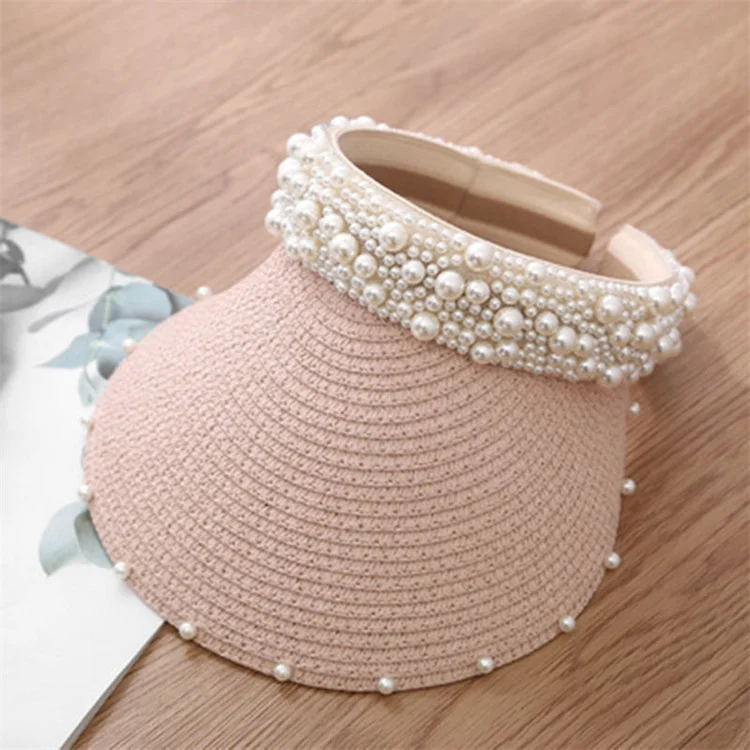 Spring and summer Korean fashion pearl empty top straw hat ladies outdoor breathable sunshade hat wholesale