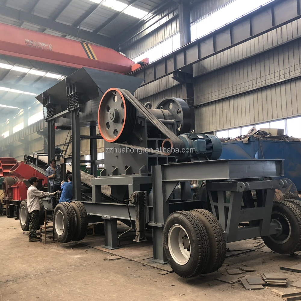 60-90t/h  stone crusher 500x750 tires jaw crusher station mobile strong abrasive rock crusher line