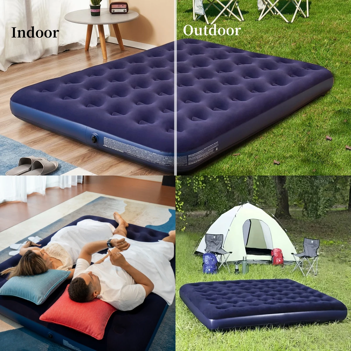 Factory Wholesale Camping Air Bed Full Size Flocked Surface Portable Air Mat Inflatable Portable Air Mattress