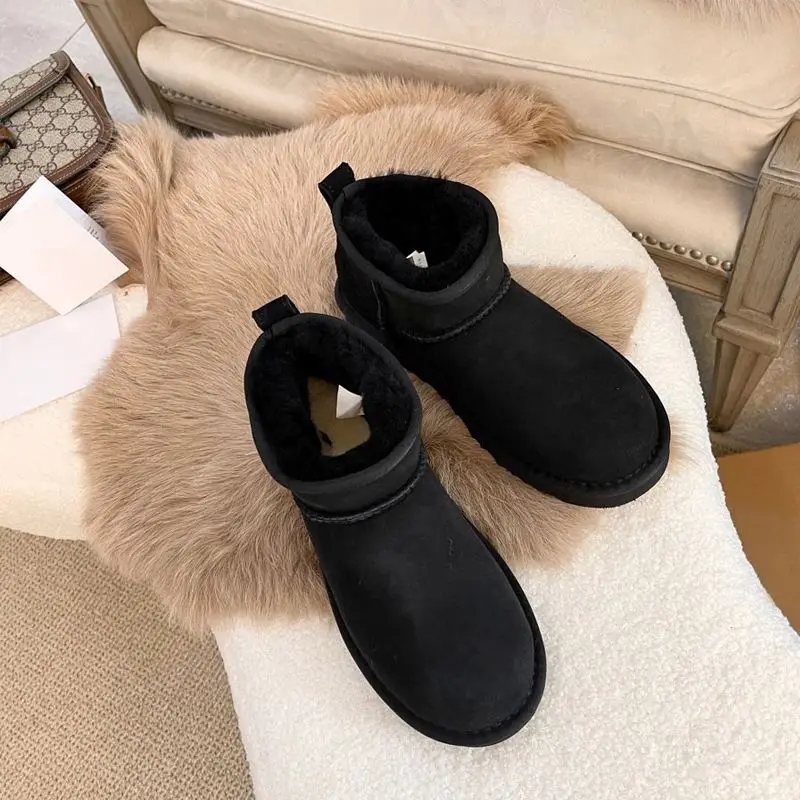 Logo Custom Winter Snow Boots Plus Size 44 Brands Design Ugh Cowhide Leather Fur Women Snow Boot