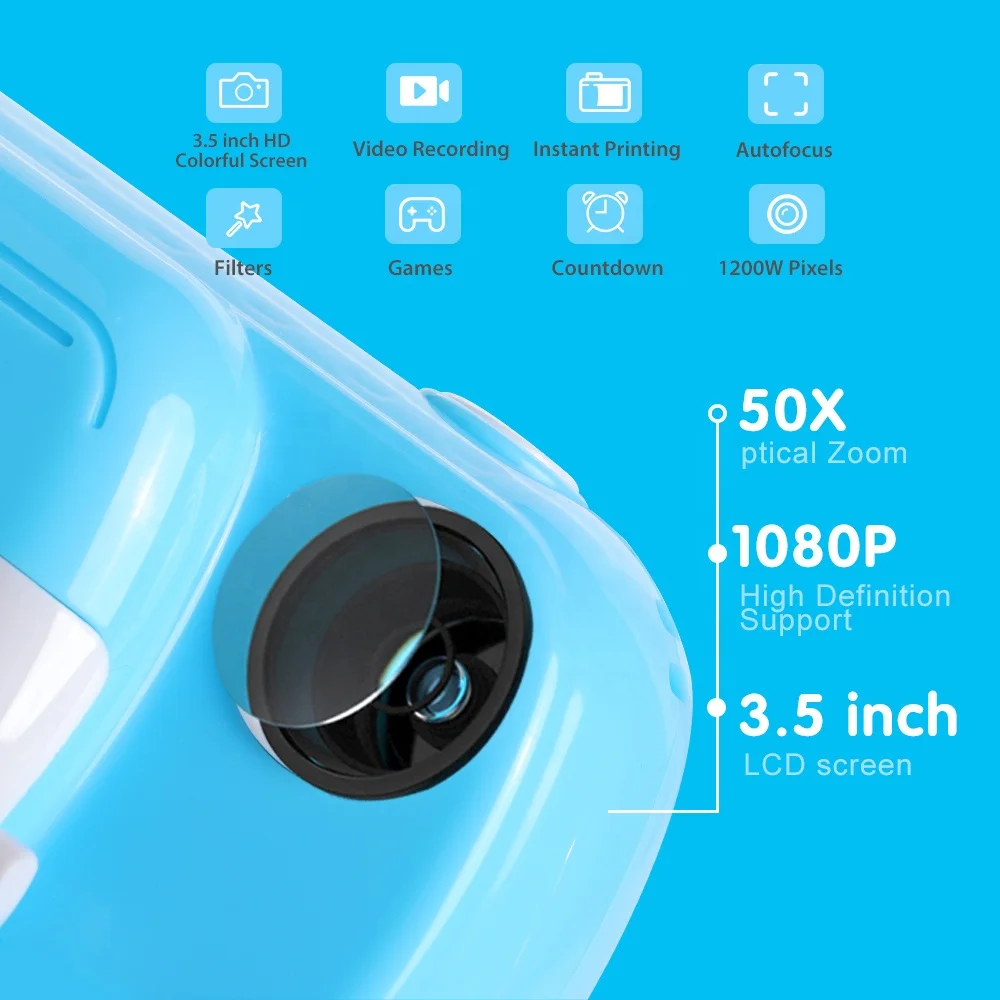 
HD Instant Thermal Print Paper Photo Children High Quality High Resolution 1080p Outdoor Indoor Small Digital Kids Camera Toy 