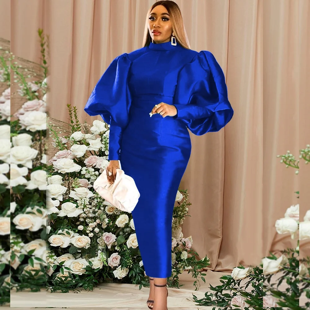 China factory wholesale long sleeve midi blue dresses elegant dresses dresses women lady elegant