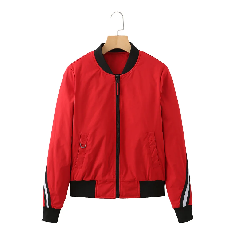 Women Striped Sleeve Cropped Bomber Jacket Lady Zipper Up Thin Puffer Jacket Light College Jacket Baseball Jackette Chaquetas de