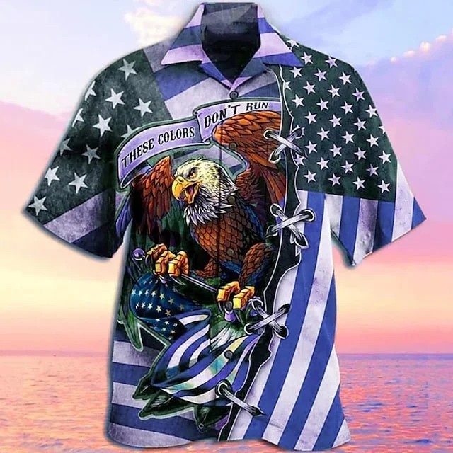 Wholesale Plus Size Hawaiian Shirts Custom Vintage T shirt 3D Printed Animal Parrot Graphic Short Sleeve Button-Down Man Top