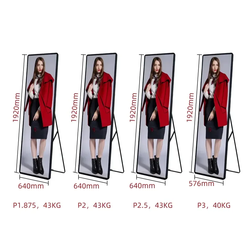 640X1920mm Indoor digital LED poster display Advertising poster LED screen mobile poster LED display for Restaurant