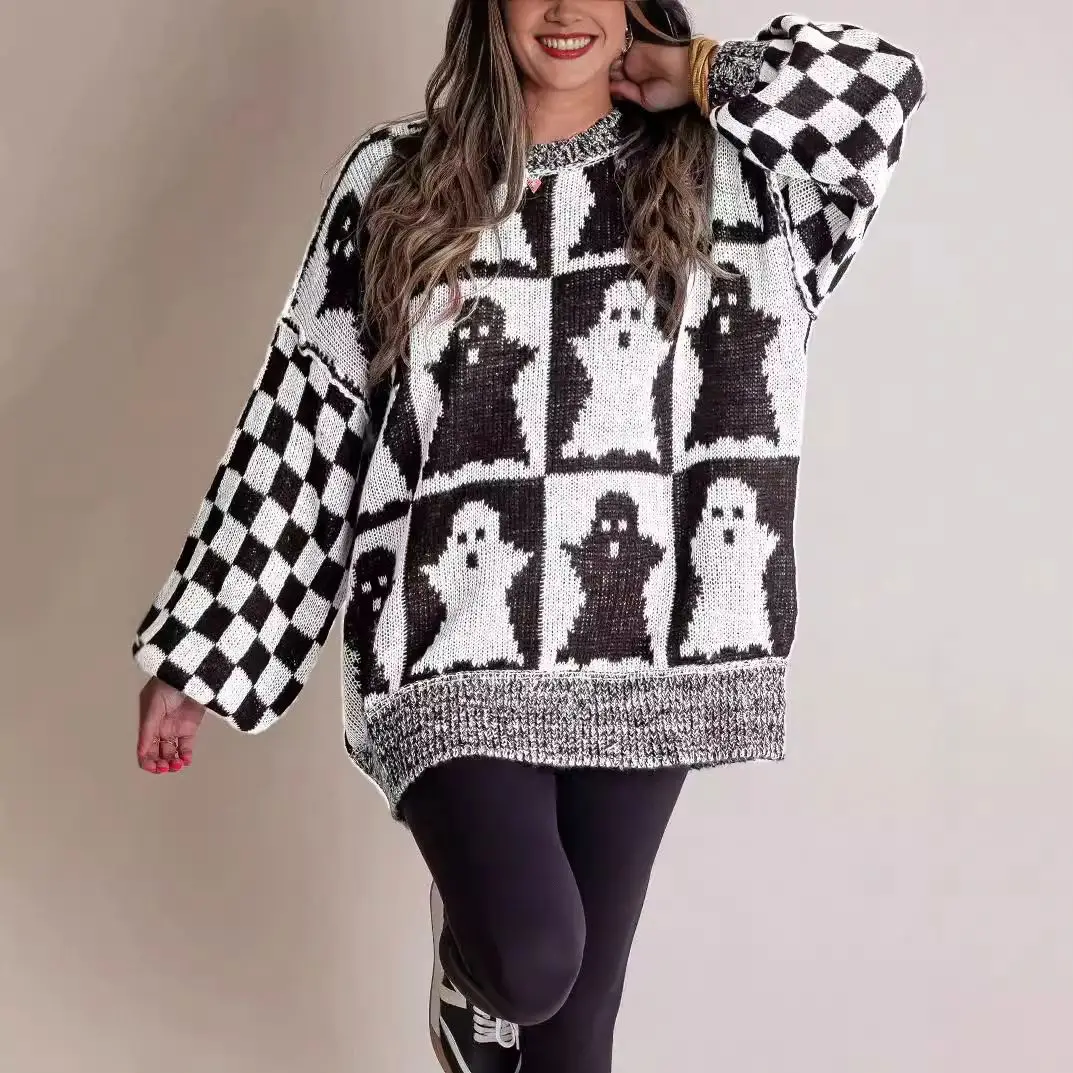 Blouse Casual Loose Crew-neck Sweater Womens Clothing
