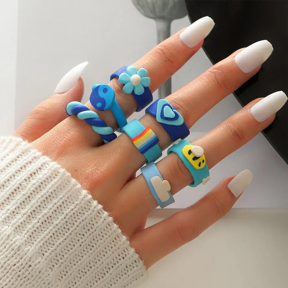 Summer Cute Animal Flower Jewelry Colorful Acrylic Polymer Clay Rings