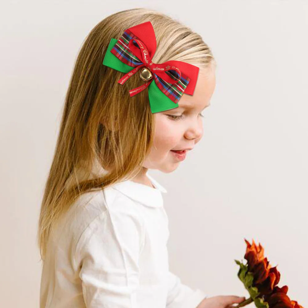 Christmas plaid Christmas Hair Bows Clips for Girls Hair Accessories Colorful Xmas Boutique Hair Clips Bowknot Hairpins