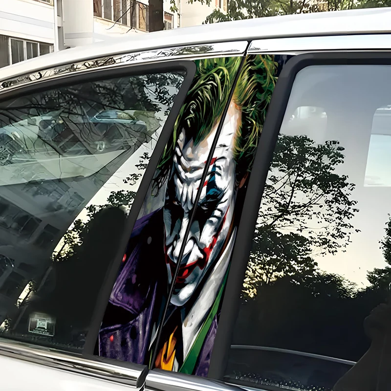 Waterproof Auto B-Pillar Cartoon Joker Stickers Car Center Column Cover Decor with Logo Vinyl Decals Accessories