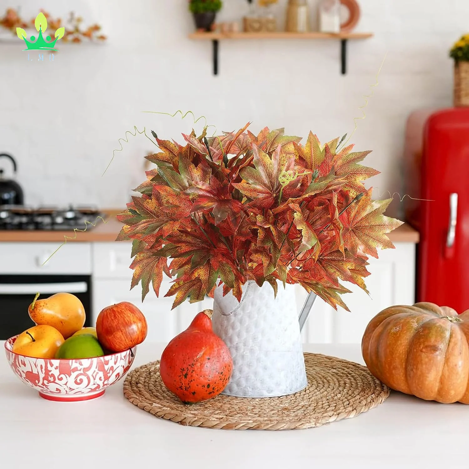 Artificial Silk Maple Leaf Shrubs Bushes Autumn Faux Plants with Stem for Indoor Outdoor Home Kitchen Wedding Thanksgiving Decor