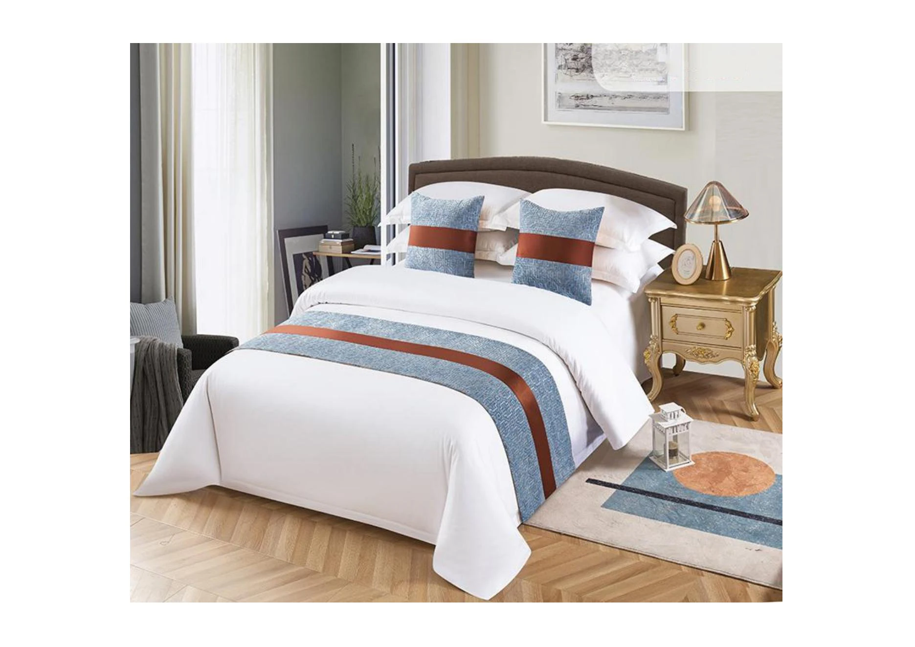 Luxury Bed Runners and Matching Pillows Bedding Sets Collections Bed Runner Scarf logo Custom Hotel Bed Runners and Cushion Set