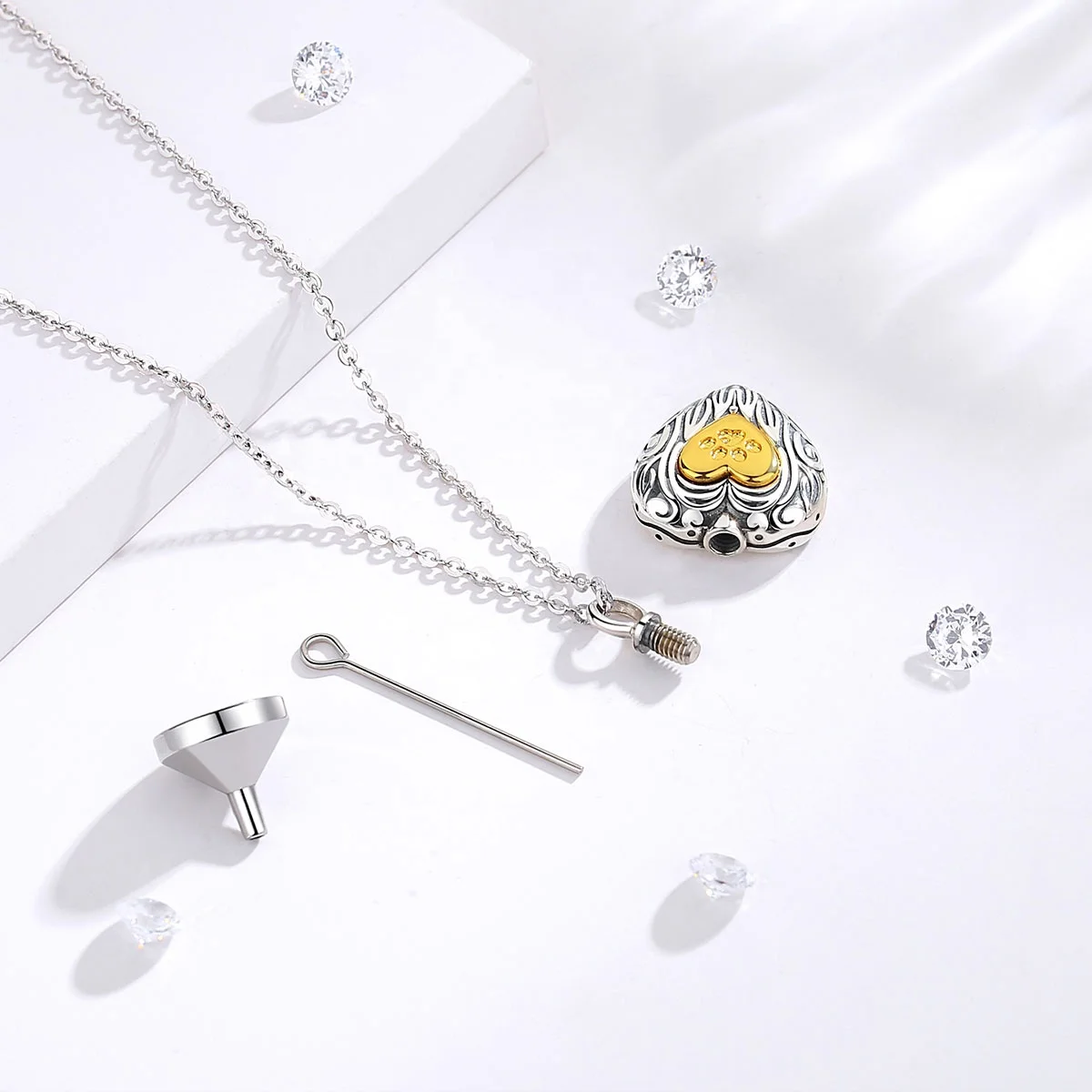 Wholesale price S925 sterling silver heart locket necklace pet cremation jewelry for