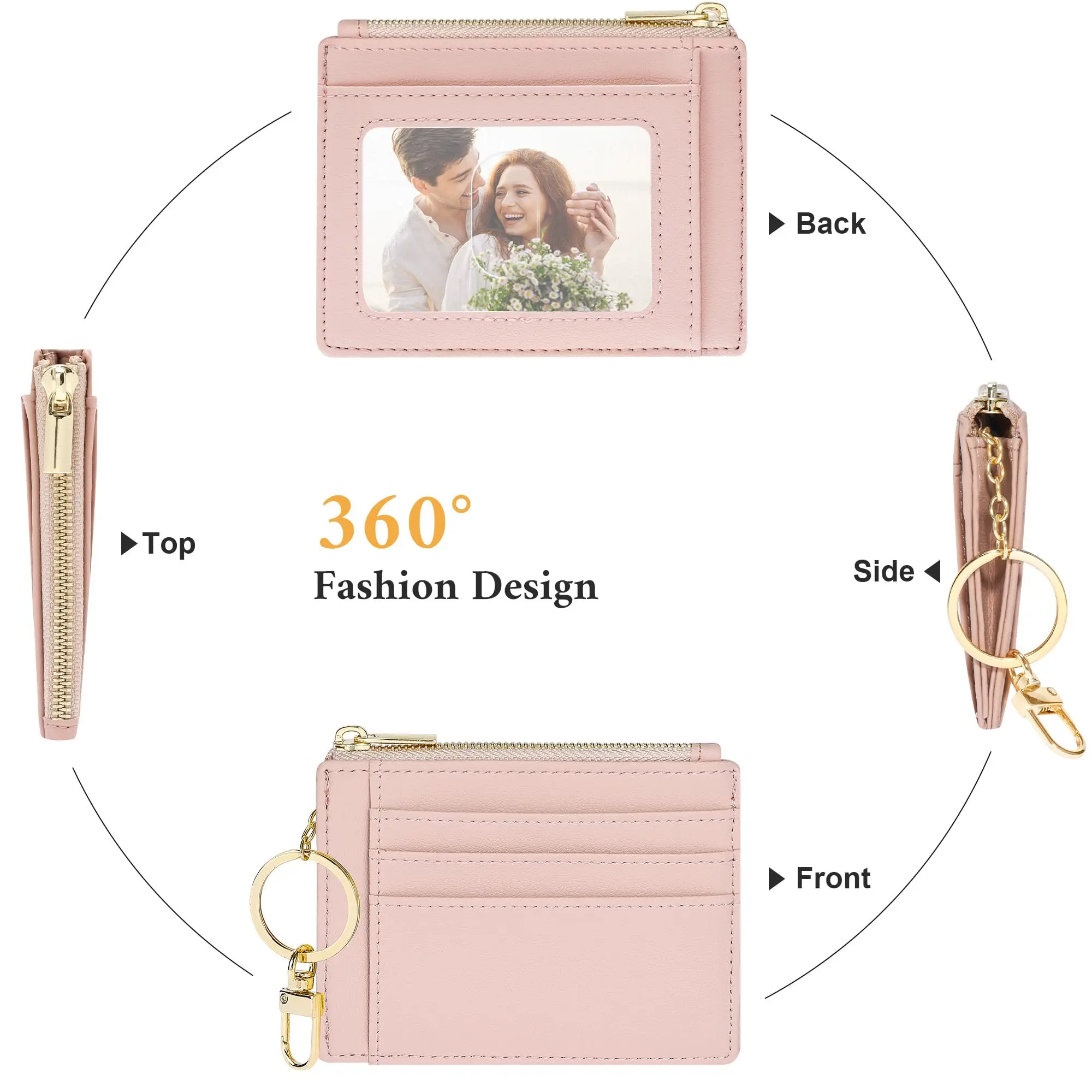 BSCI Women business Slim RFID Microfiber Leather Customized Card Holder Wallet With Keychain