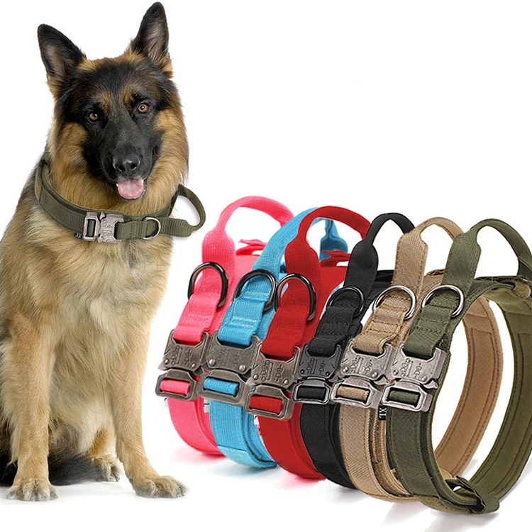 Wholesale heavy duty adjustable metal buckle nylon military dog tactical collars (62432529829)
