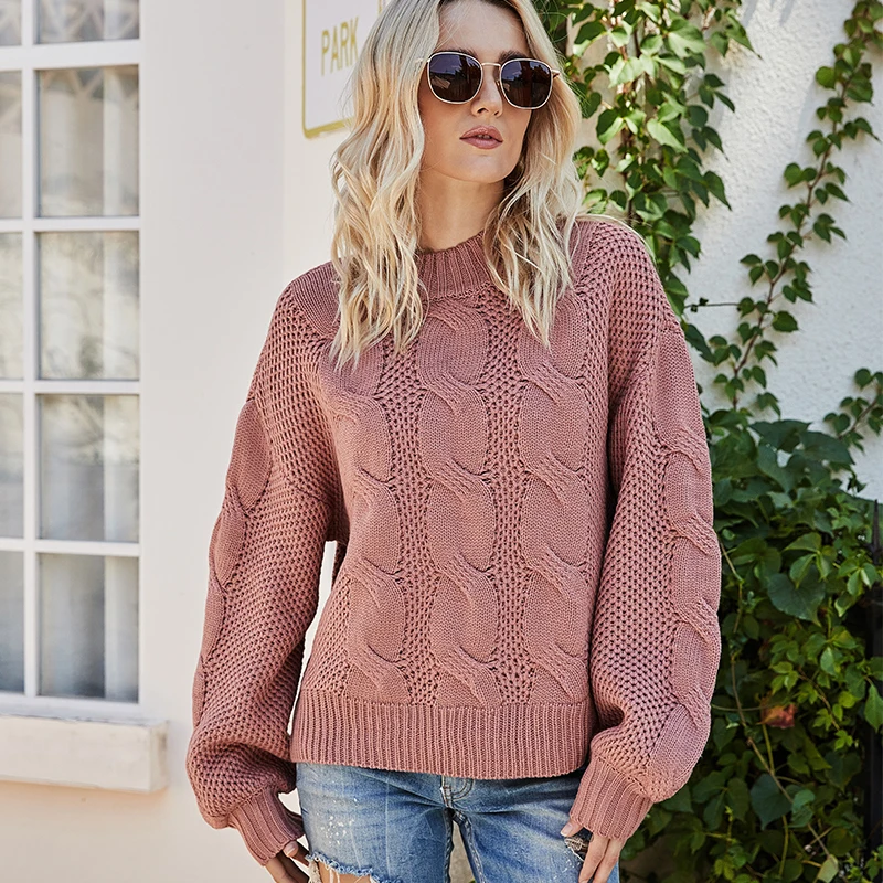 Wholesales Autumn Winter Good Quality Korean Chunky Warm Cable Knit Loose Pullover Sweaters Women Tops From Factory