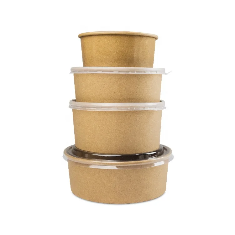 Disposable Fruit Salad Container Packaging Take Away With Lid Disposable Paper Salad Bowl Box