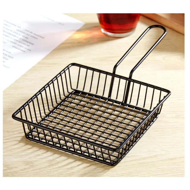 American Creative Mini Stainless Steel Square Fries Basket Iron Fried Basket for Home Restaurant Fry Chicken Snack French Fries