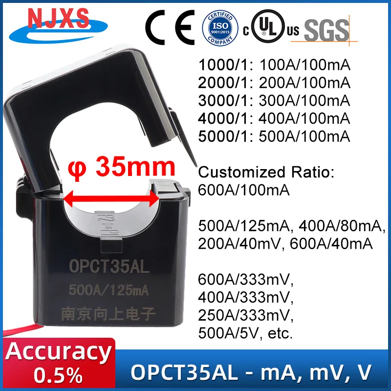 OPCT35AGL AC Current Transformer Sensor 0~750A Openclosed Ratios NJXSE Split Core Current Transformer Manufacture Price 100A