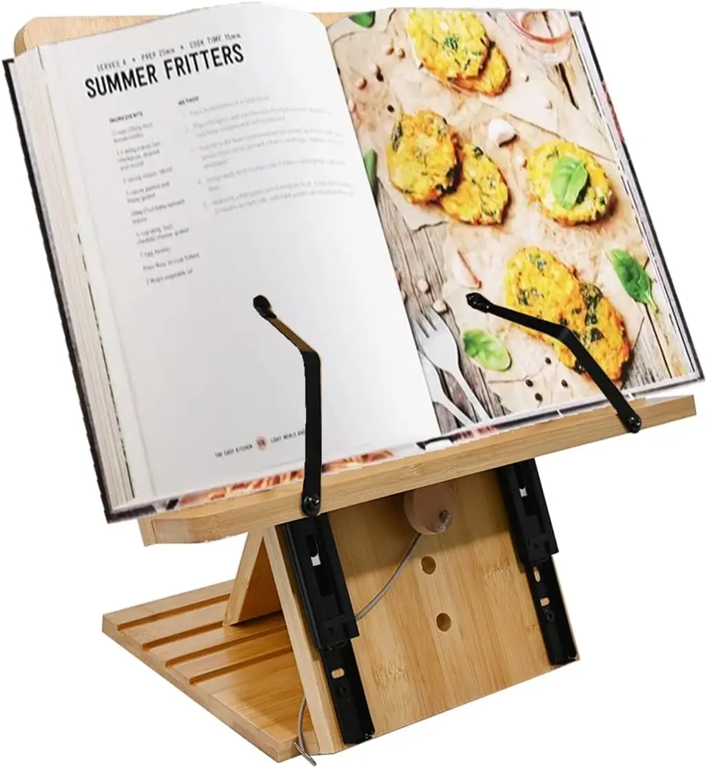 Подставка для книг из натурального бамбука, регулируемая складная подставка для поваренной книги