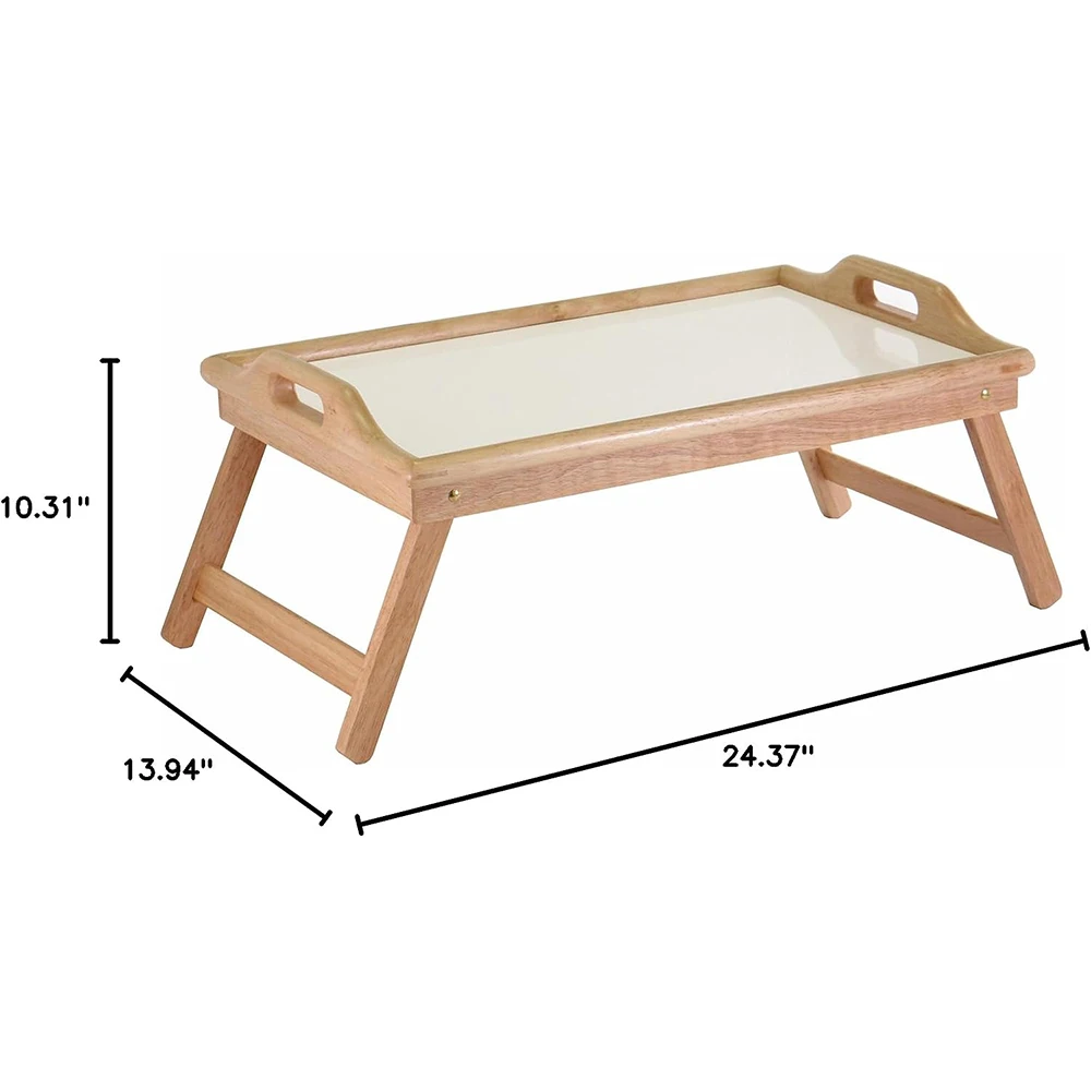 Wood Bed Tray Bamboo Serving Tray with Handle and Foldable Leg