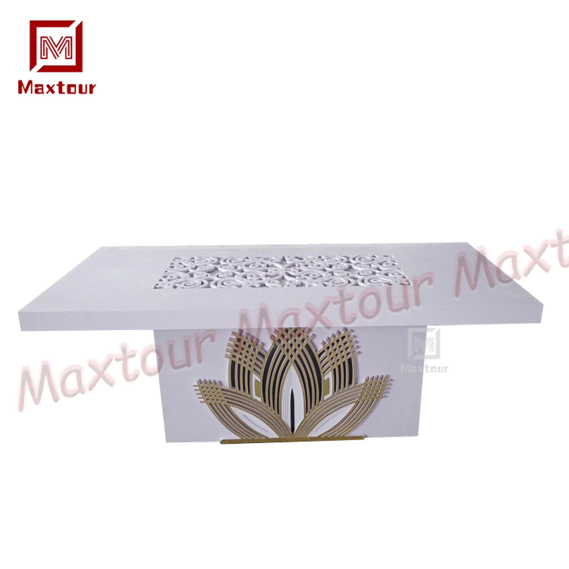 Reception wedding dining table rectangle white PVC plastic center  table with wedding decor