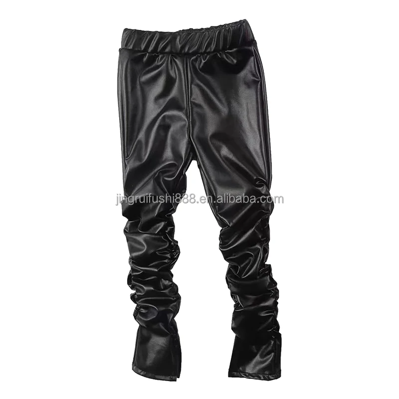 New Arrival Toddler Girls Faux Leather Stacked Leggings Pants Wholesale Kids Children Wrinkled Trousers