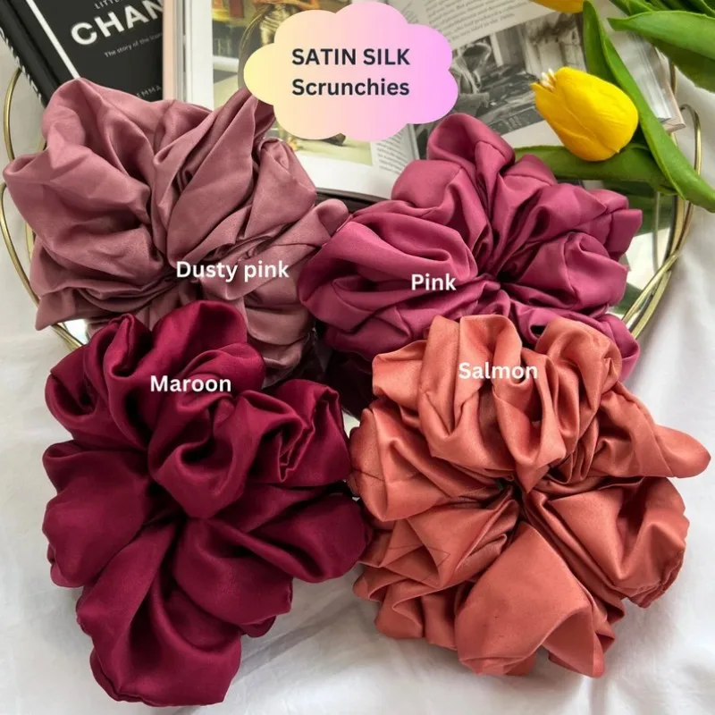 wholesale New large satin silk scrunchies Muslim  high fashion solid color elegant elastic hair rope hair accessories