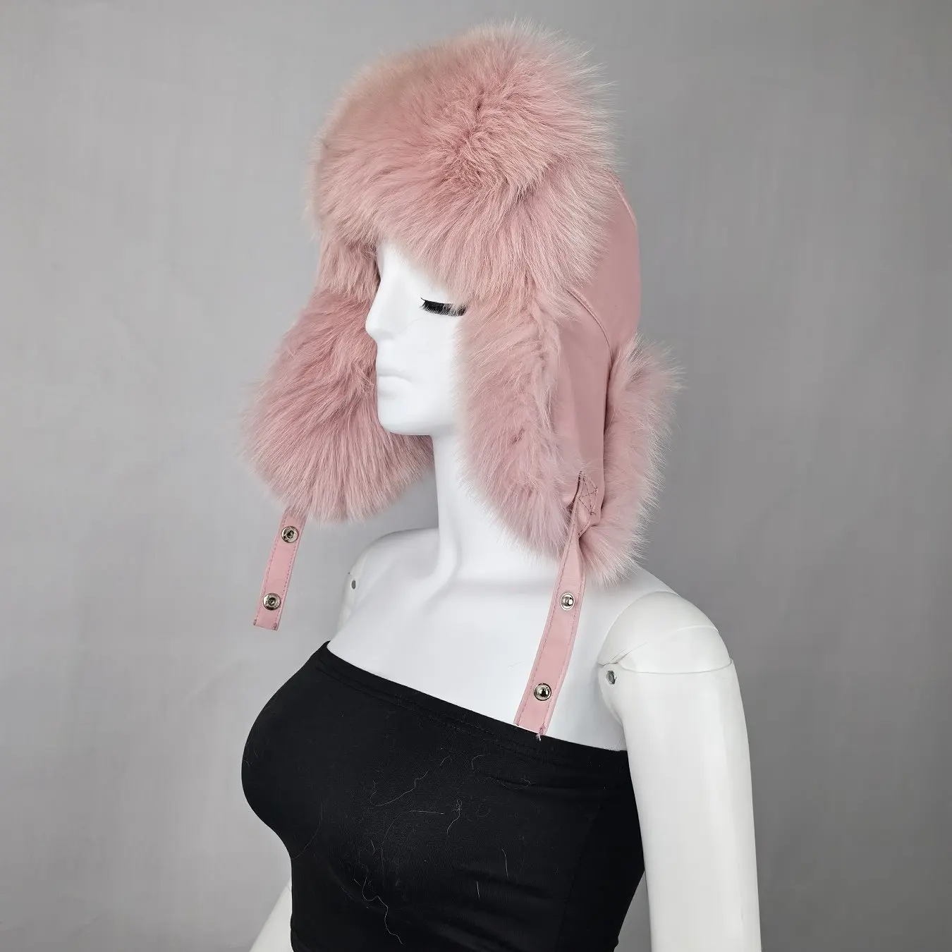 FUR WINTER A032 Custom plaid trapper hat Soft Rabbit Fur snow ski trapper hat with strap Winter Aviator hat