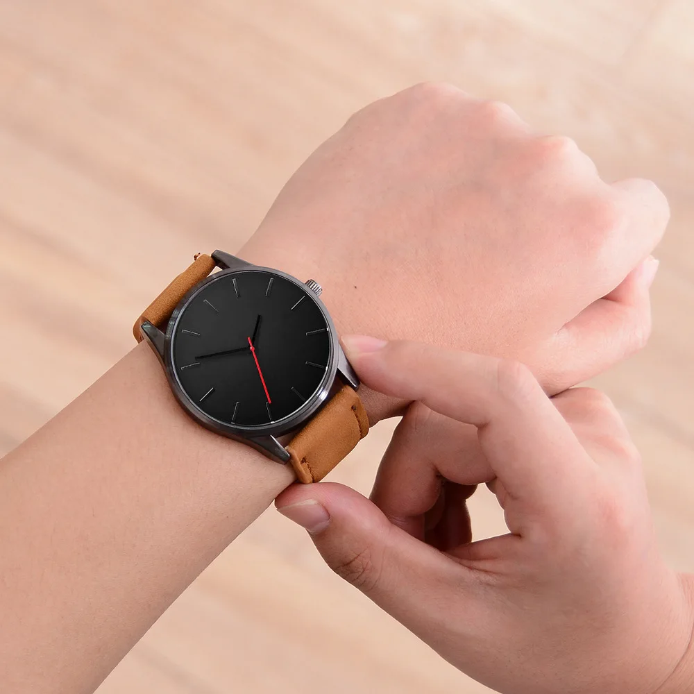 Деловые повседневные мужские часы, модные простые спортивные мужские кожаные часы с индивидуальным логотипом, маленькие часы OEM, мужские кварцевые часы