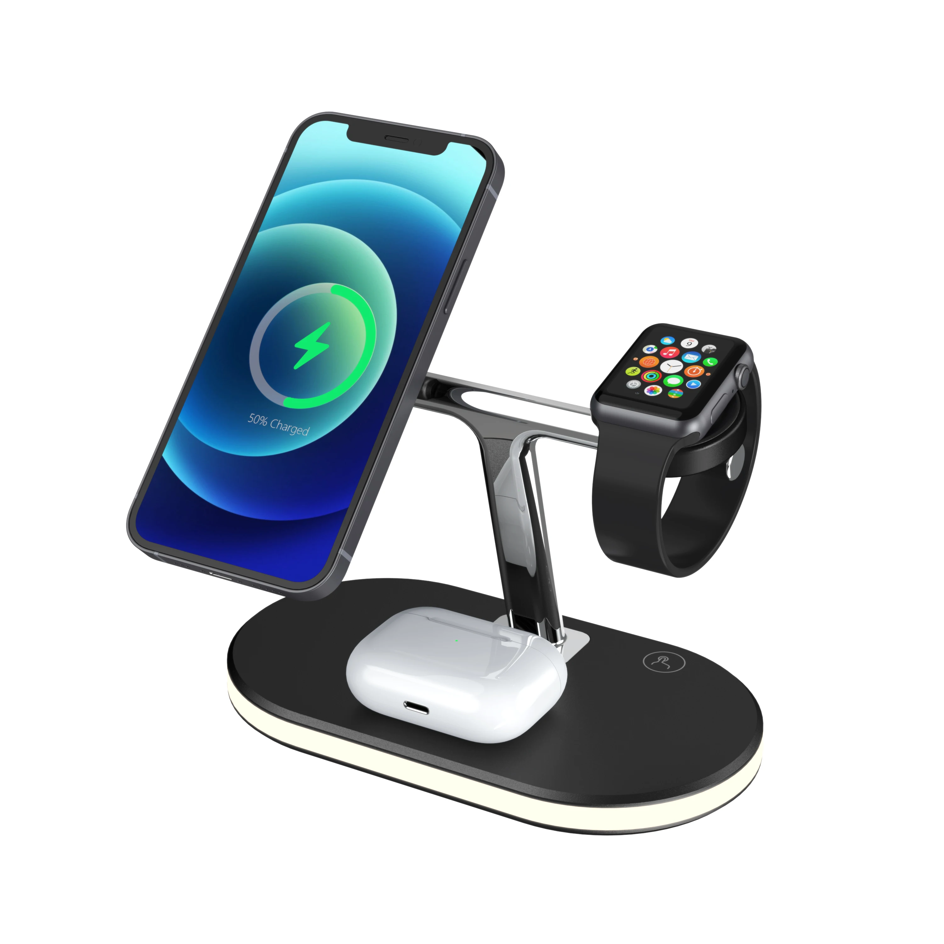 
Самые продаваемые продукты 2021 15 Вт Qi Беспроводное зарядное устройство для Iphone 12 Pro Max Iwatch магнитное зарядное устройство стойка светодиодная подсветка Прямая поставка 