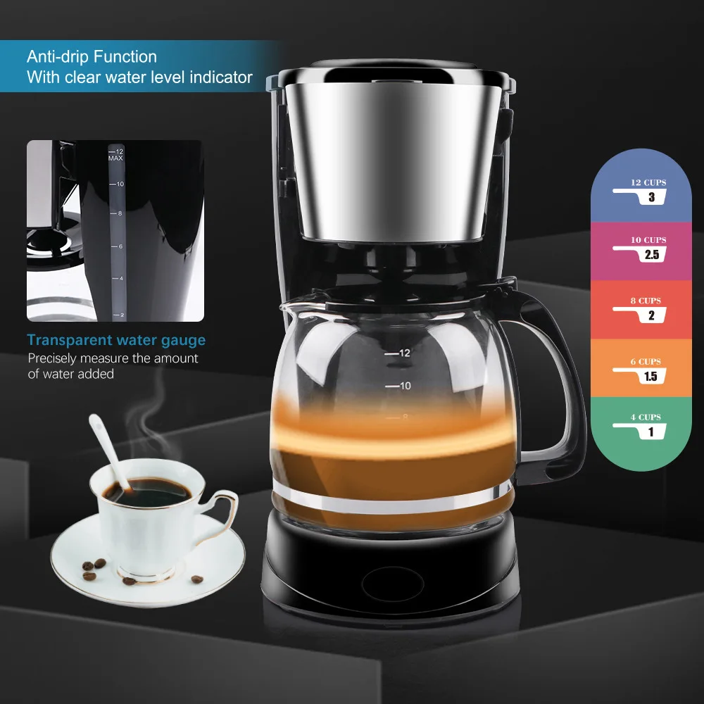 Commercial Used 1.5L Automatic Coffee Machine Electric Drip Coffee Maker With Permanent Filter