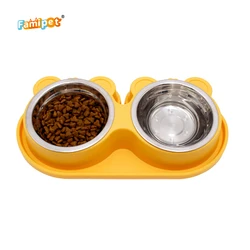 Famipet Custom Non-slip Stainless Steel Pet Dog Feeder Dog Food Bowl with Double Bowls