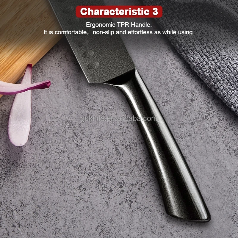 Super sharp 5pcs Hollow Handle black coating Kitchen Knife set Stainless Steel chef Knives Set