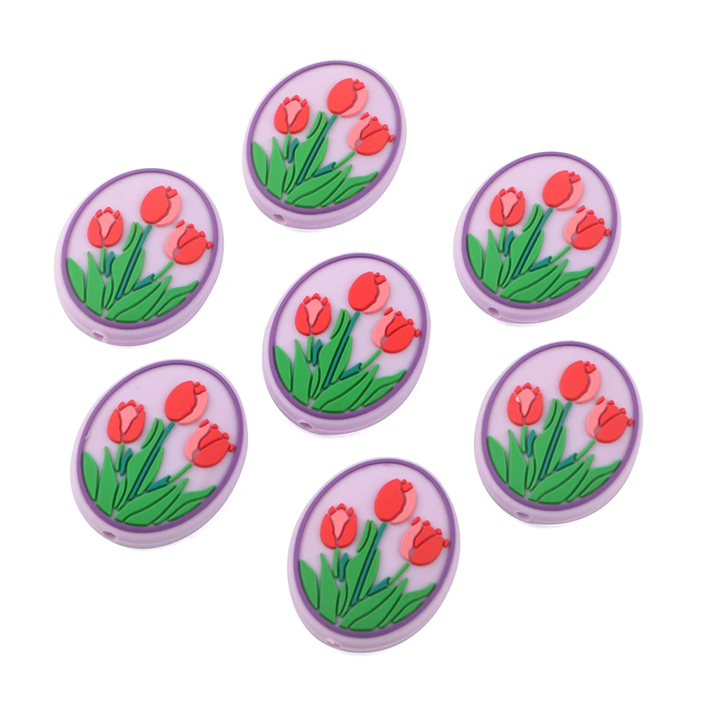 Tulip Bouquet Silicone Focal Beads For Diy Bracelets Necklaces Earrings Keychains Baby Chew Toys Flower Silicone Charms Beads
