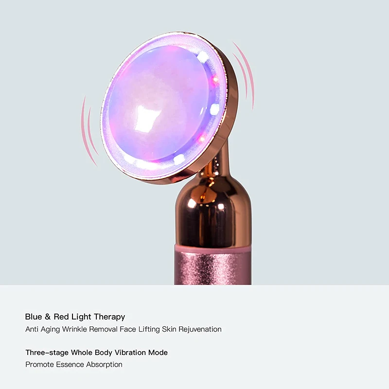 Anti Aging Blue Red Light Therapy Electrical Face Massager Skin Rejuvenation Vibrating Electrical Face Massager