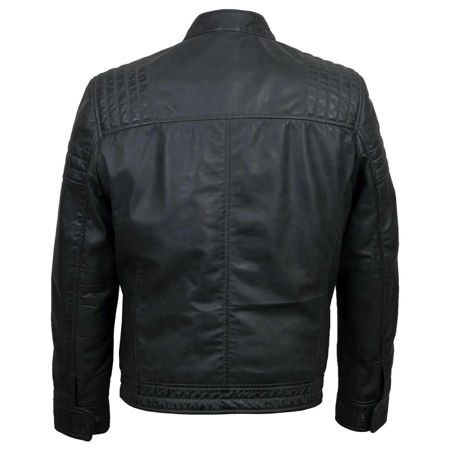 
New Design 100% Genuine Leather Zipper Fashion Black Stand Collar Motorcycle Jacket for Men 