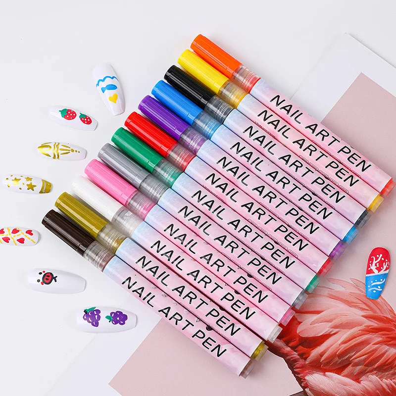 12 Color Manicure Pen Graffiti Details Design Drawing Abstract Lines Nail Art Painting Acrylic marker pen with 0.5mm needle tip