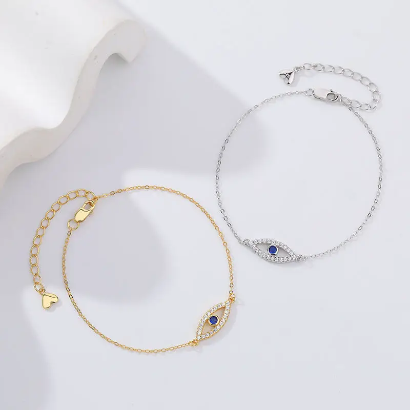 Classic 925 Sterling Silver Blue Eyes Bracelet Jewelry Zircon Evil Eye Bracelets 18k Gold Plated for Women