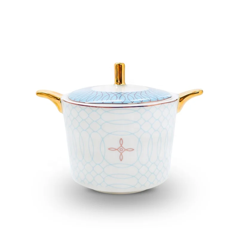 Hot Sale English Afternoon Blue Porcelain Tea Pot Set Modern Design with Gold Rimed Bone China Tea and Coffee Collection