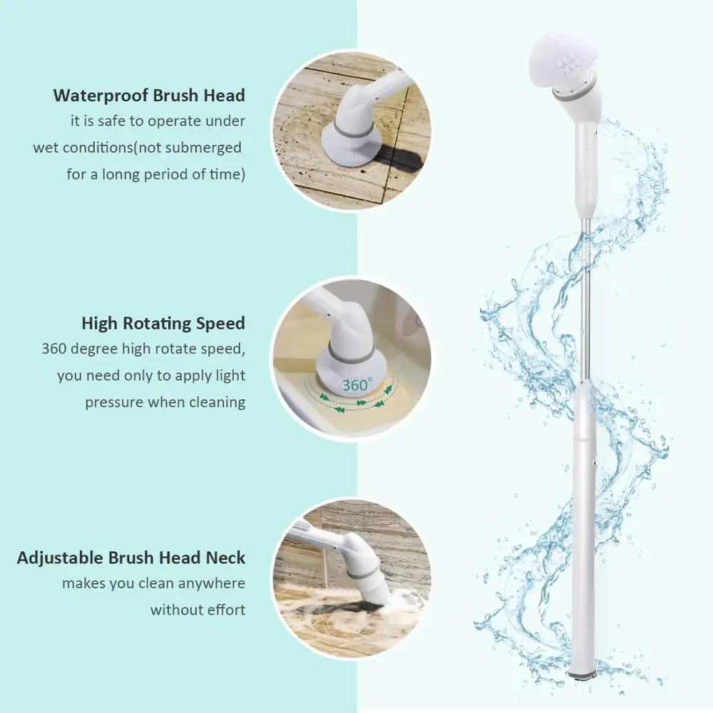 Multi-functional Wireless Electric Spin Scrubber  Cleaning Brush Long Handle Bathroom Floor Toilet Cleaning Tool rechargeable