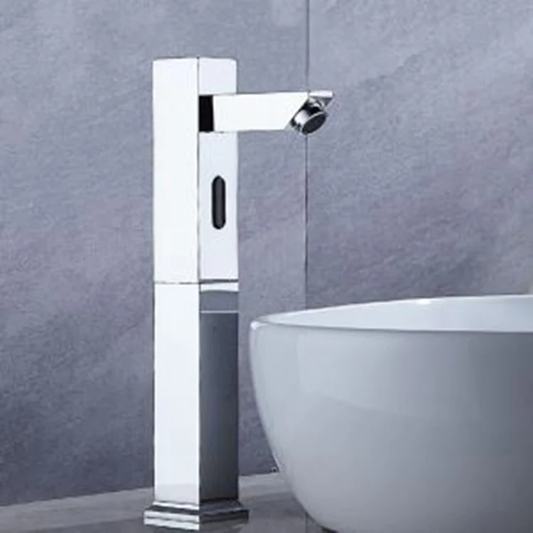 Bathroom Electric Infrared Sense Faucets Square Chromed Sensor Basin Faucet Contactless Hand Washing Tap for Hotel