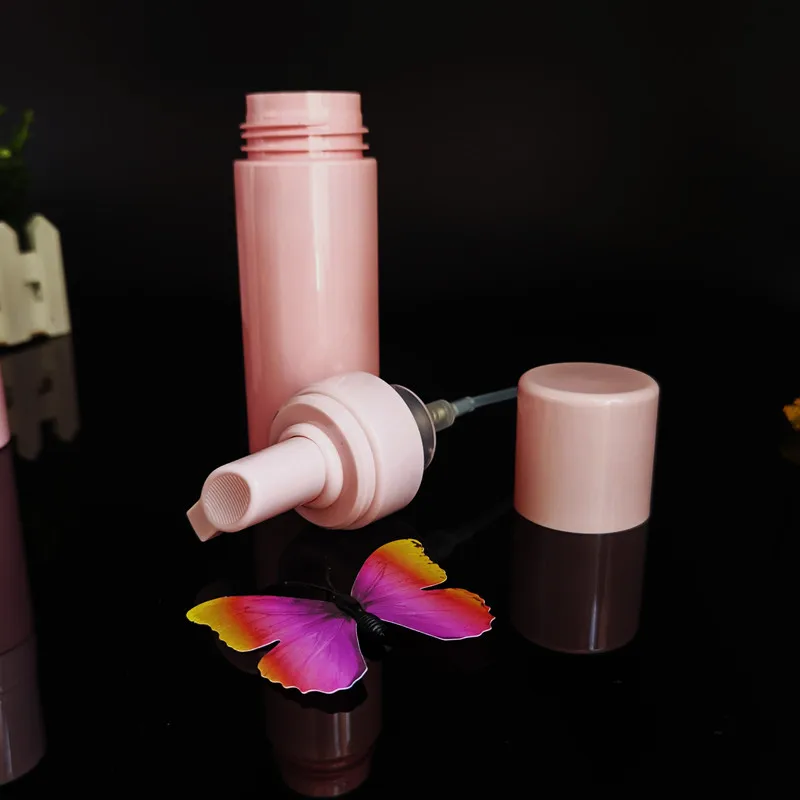 Cosmetic facial cleanser 100ml 150ml 200ml pink pet airless foam pump bottle with eva silicone brush emulsion foam mousse bottle