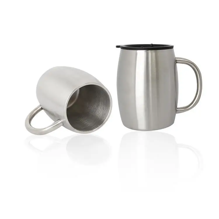 14oz bpa free double wall 18/8 stainless steel milk/tea drinking beer cup creative barrel coffee mug with handle