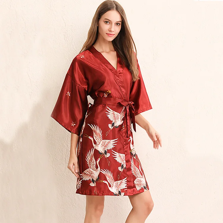 Wedding Party Bridesmaid Satin Robe Nightgown Dentelle High Quality Kimono Robe women