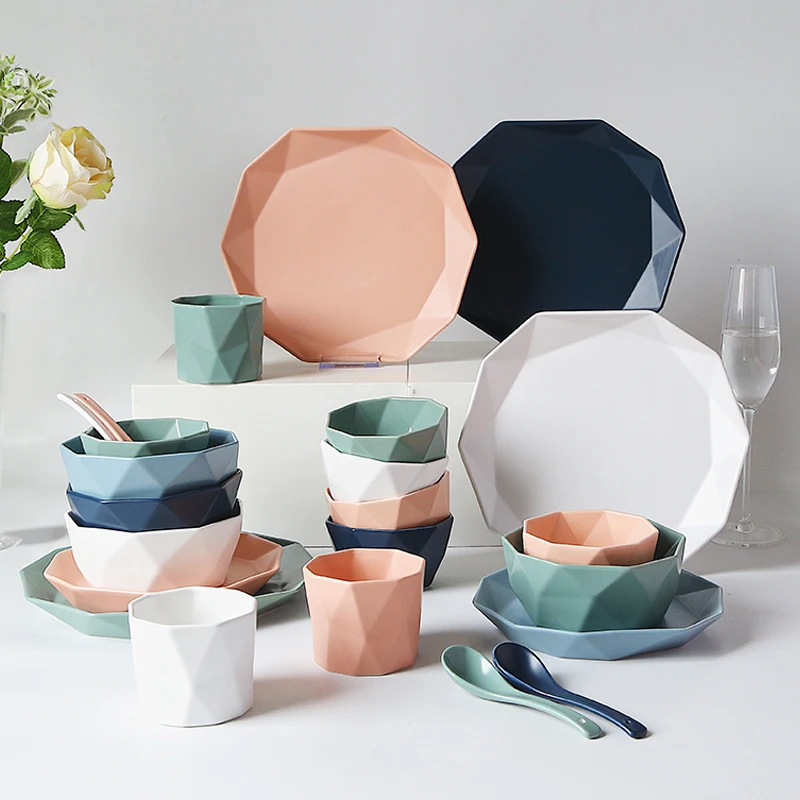 Новый дизайн Пользовательский логотип матовая глазурованная многоцветная нестандартная кухонная посуда в скандинавском стиле фарфоровый обеденный